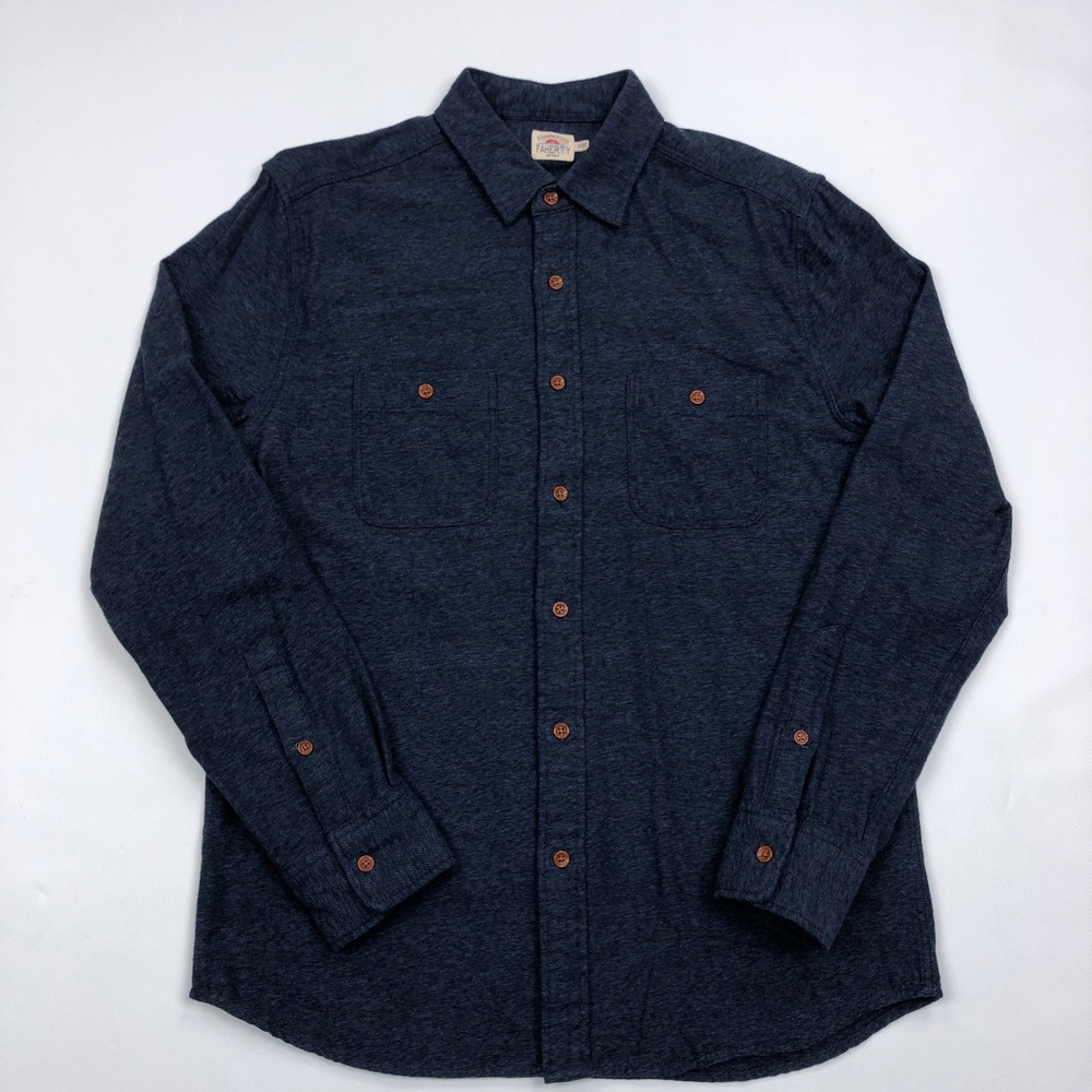 Faherty Mens Medium Brushed Alpine Flannel Shirt Navy Blue MWH2150